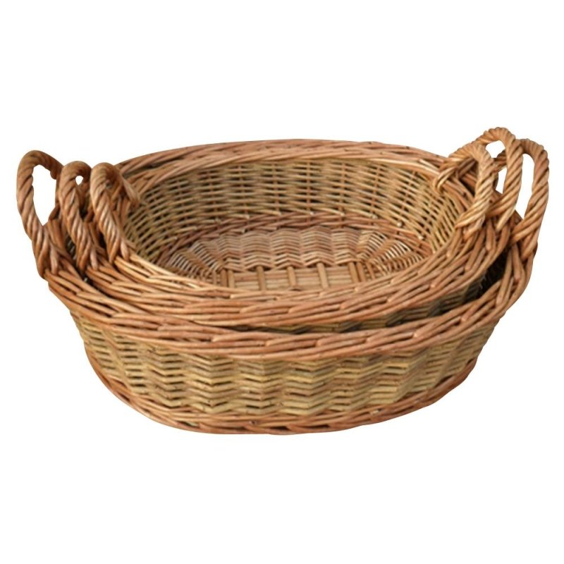Set of 3 Two Tone Green Oval with Handles Willow Trays - Serving Tray - British D'sire