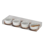 Set Of 4 Acacia Fishtail Serving Trays with Ceramic Bowls - Trinket Dish - British D'sire