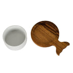 Set Of 4 Acacia Fishtail Serving Trays with Ceramic Bowls - Trinket Dish - British D'sire