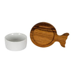 Set Of 4 Acacia Fishtail Serving Trays with Ceramic Bowls - Trinket Dish - British D'sire