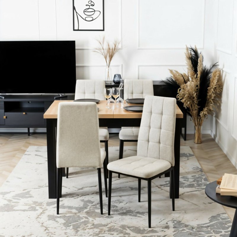 Set of 4 Beige Linen Fabric Modern Dining Chairs Secondary image