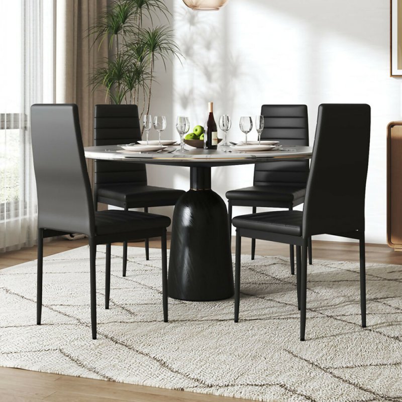Set of 4 Black Modern Faux Leather Armless High Back Dining Chairs Secondary image