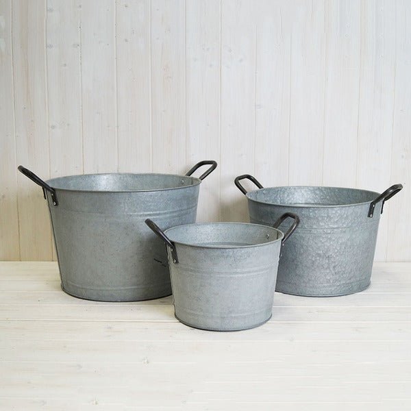 Set of Three Aged Zinc Buckets - Plant Pot - British D'sire