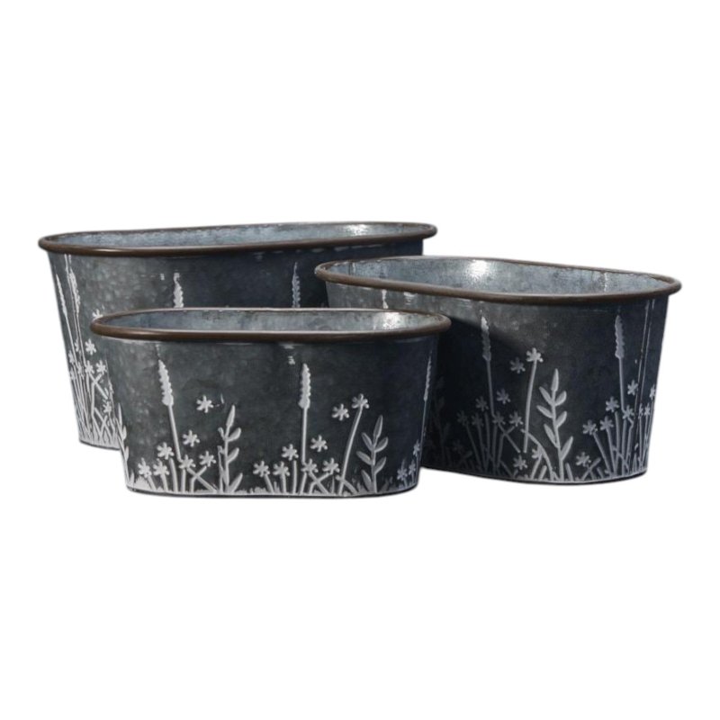 Set of Three Meadow Oval Zinc Planters - Plant Pot - British D'sire Main image