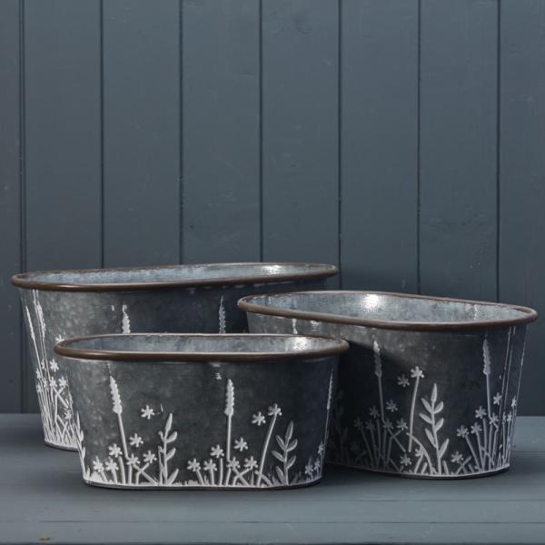 Set of Three Meadow Oval Zinc Planters Secondary image