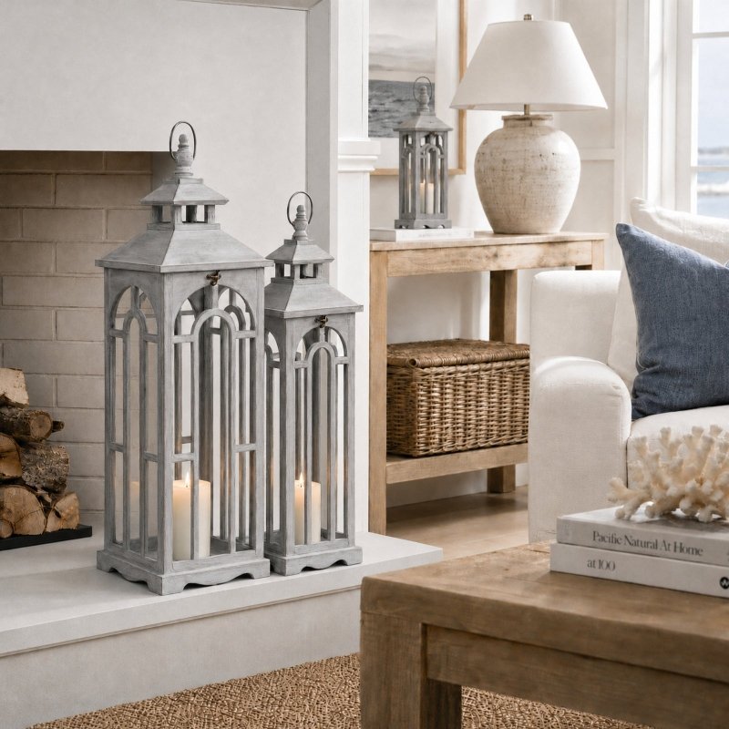 Set Of Three Wooden Lanterns With Archway Design - Lanterns - British D'sire