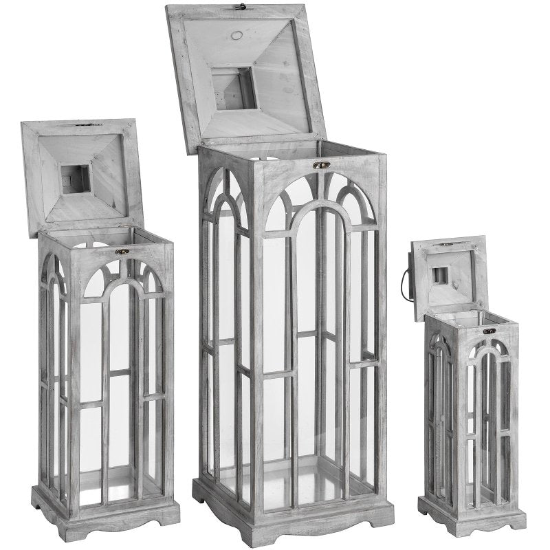 Set Of Three Wooden Lanterns With Archway Design - Lanterns - British D'sire