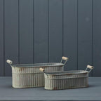 Set of Two Vintage Whitewashed Oval Zinc Troughs - Planter - British D'sire