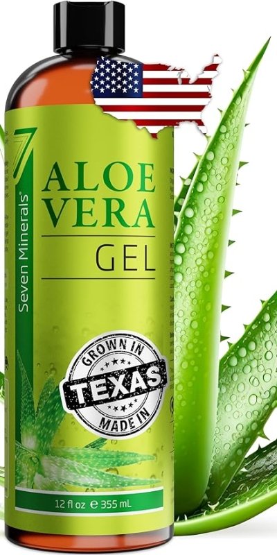 Seven Minerals Organic Aloe Vera Gel with 100% Pure Aloe from Freshly Cut Aloe - NO ACRYLATES & CROSSPOLYMERS, so it absorbs rapidly with No sticky residue - Big 355 ml / 12 fl oz - British D'sire