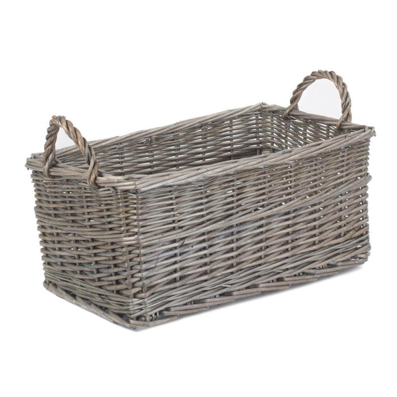 Shallow Antique Wash Storage Wicker Basket - Storage Baskets - British D'sire