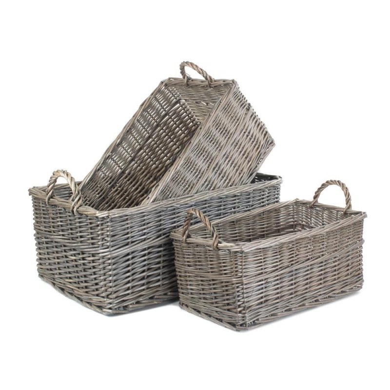 Shallow Antique Wash Storage Wicker Basket - Storage Baskets - British D'sire Main image