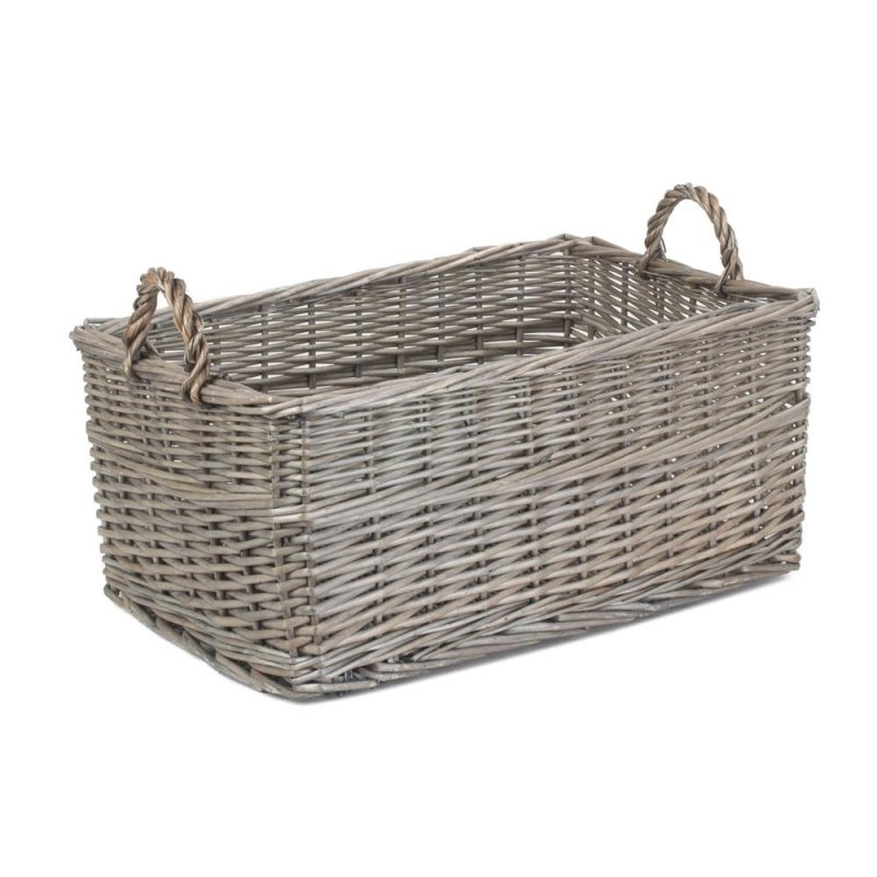 Shallow Antique Wash Storage Wicker Basket Secondary image