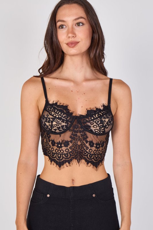 Sheer Lace Eyelash Trim Bralette - Top - British D'sire