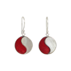 Sundari Jewellery Striking Mother of Pearl and Coral Combined Circle Earrings with Sterling Silver
