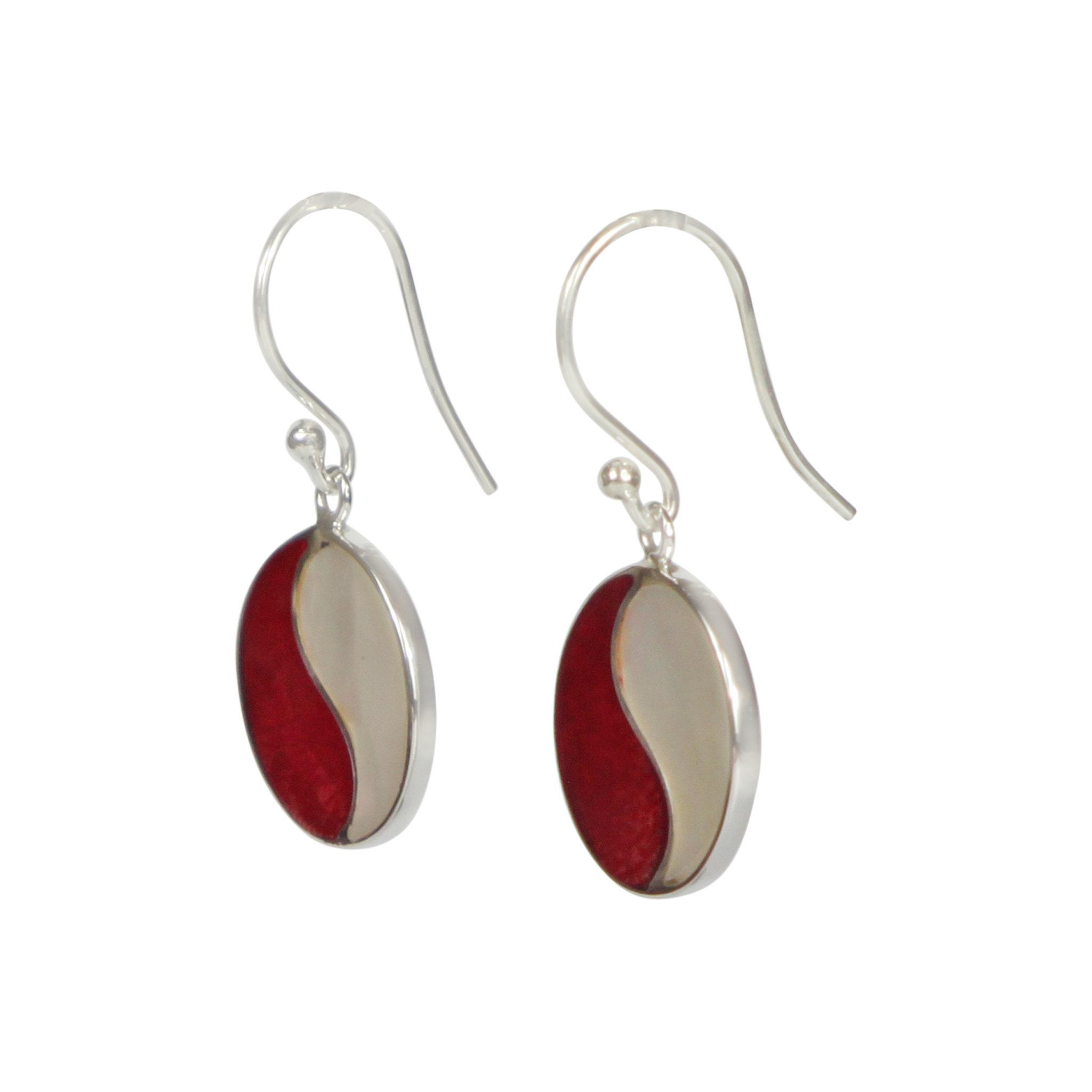 Sundari Jewellery Striking Mother of Pearl and Coral Combined Circle Earrings with Sterling Silver