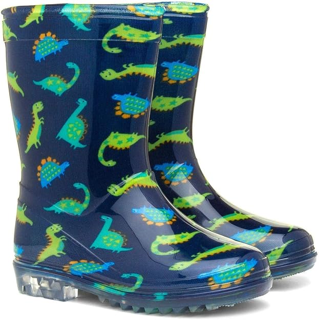 shoezone - Tornado Kids Dinosaur Navy & Green Welly - Boots - British D'sire