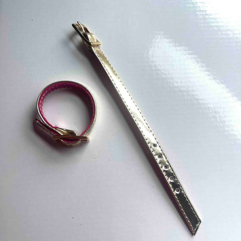 Short Mirror Gold Leather Strap - Accessories - British D'sire