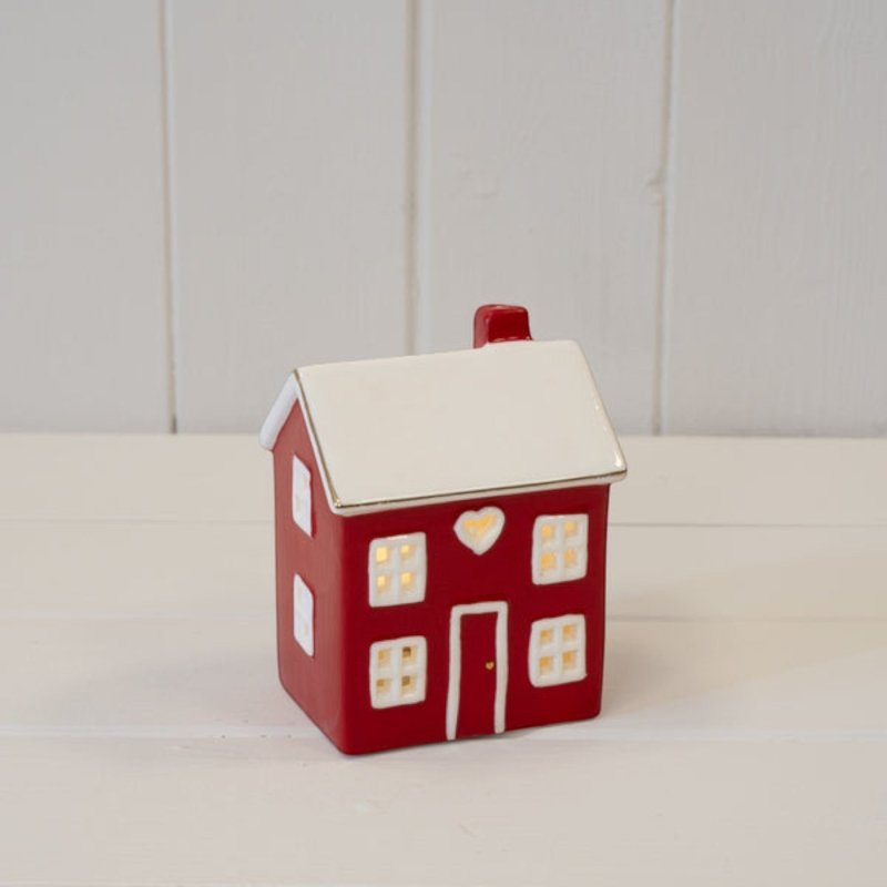 Short Red Ceramic LED Heart House - Figurines - British D'sire