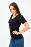 Short-Sleeved V Neck Women's T Shirt in Black - Shirts & Tops - British D'sire