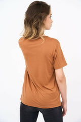 Short-Sleeved V Neck Women's T Shirt in Camel Color! - Shirts & Tops - British D'sire
