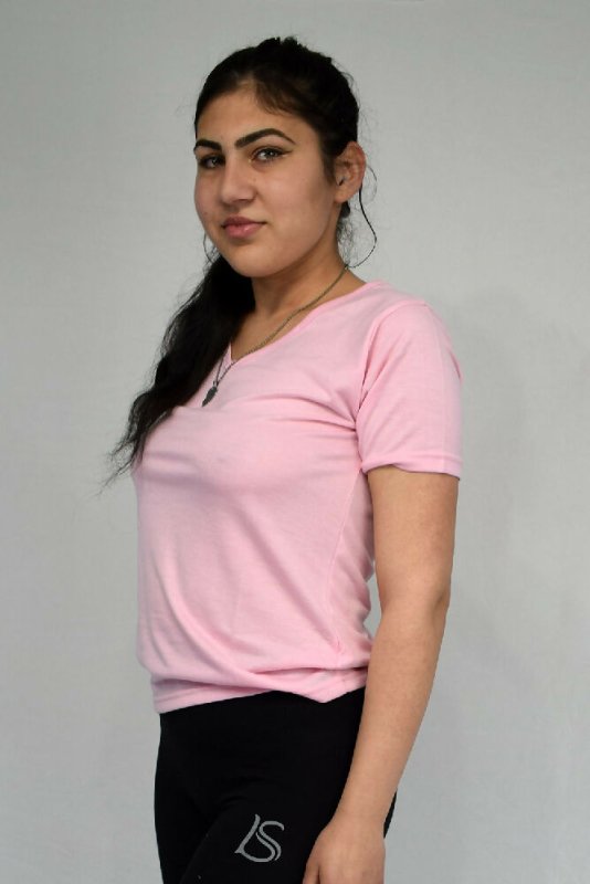 Short-Sleeved V Neck Women's T Shirt in Dark Pink Secondary image