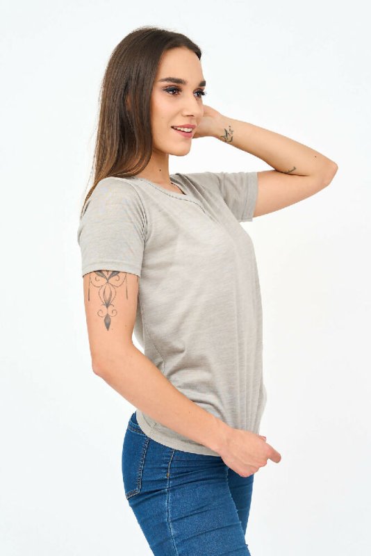 Short-Sleeved V Neck Women's T Shirt in Grey Secondary image