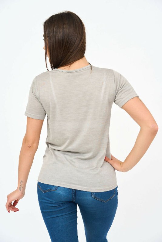 Short-Sleeved V Neck Women's T Shirt in Grey - Shirts & Tops - British D'sire