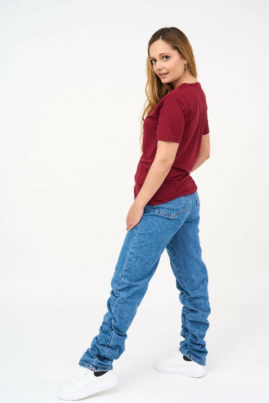Short-Sleeved V Neck Women's T Shirt in Maroon - Shirts & Tops - British D'sire