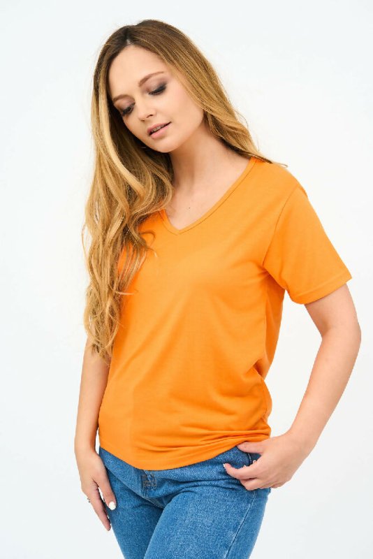 Short-Sleeved V Neck Women's T Shirt in Orange! - Shirts & Tops - British D'sire