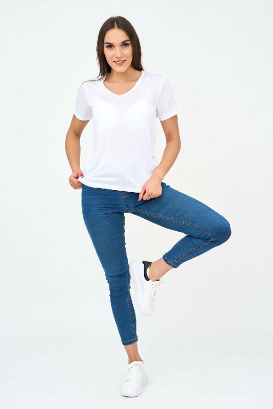 Short-Sleeved V Neck Women's T Shirt in White! - Shirts & Tops - British D'sire Main image