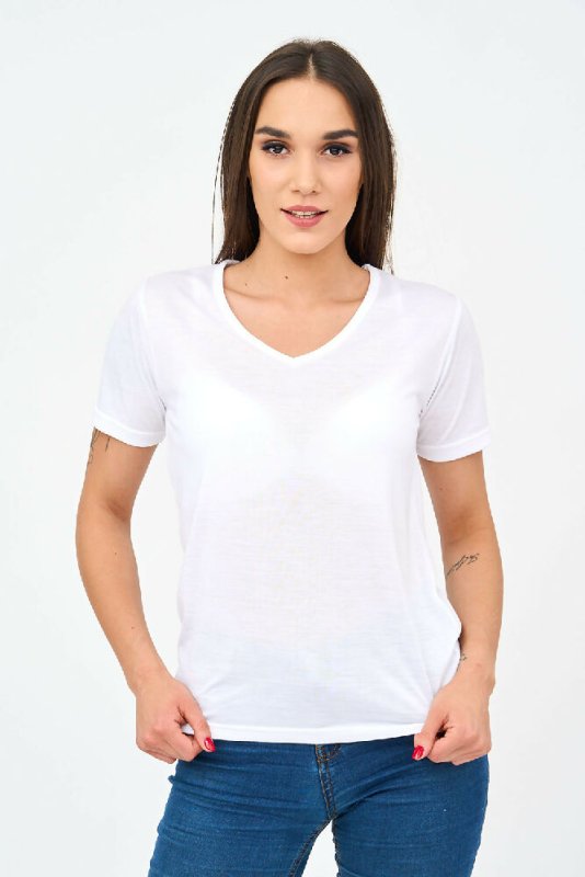 Short-Sleeved V Neck Women's T Shirt in White! Secondary image