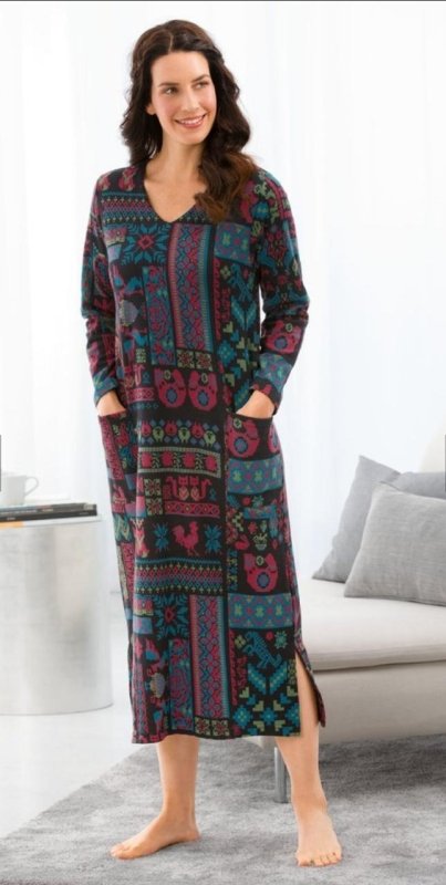 Shreemvell Jacquard Knit Fleece Organic Cotton Fabric Long House Dress for Women's - Sleepwear & Loungewear - British D'sire Main image