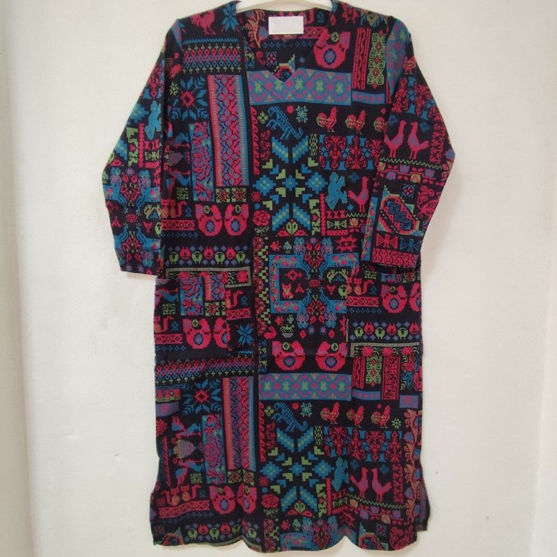 Shreemvell Jacquard Knit Fleece Organic Cotton Fabric Long House Dress for Women's Secondary image