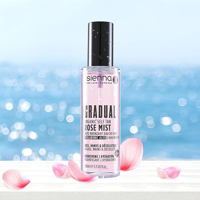 Sienna X Gradual Organic Self Tan Rose Mist Hyaluronic Acid & Niacinamide Facial Tanner - British D'sire