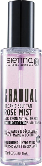 Sienna X Gradual Organic Self Tan Rose Mist Hyaluronic Acid & Niacinamide Facial Tanner - British D'sire