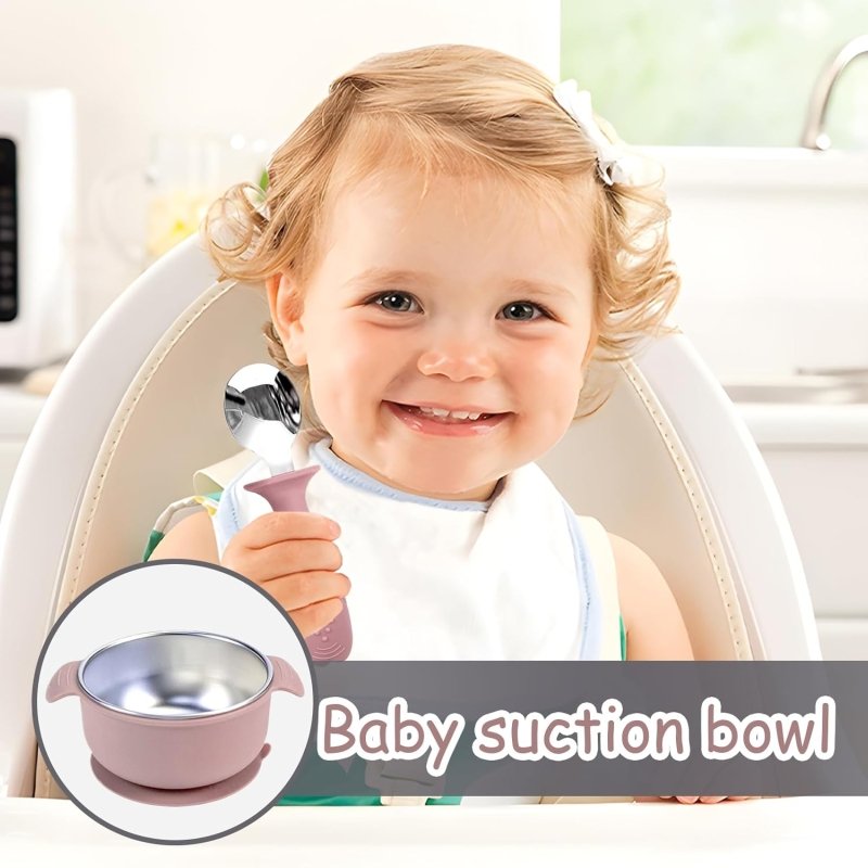 Silicone Baby Bowls with Suction, Stainless Steel Suction Bowl with Lid and Double Ears, Anti Scald Food Container, Non-Slip and Spill-Proof Design, for Baby Self-Service Feeding Secondary image