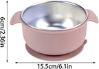 Silicone Baby Bowls with Suction, Stainless Steel Suction Bowl with Lid and Double Ears, Anti Scald Food Container, Non - Slip and Spill - Proof Design, for Baby Self - Service Feeding - Baby Bowls - British D'sire