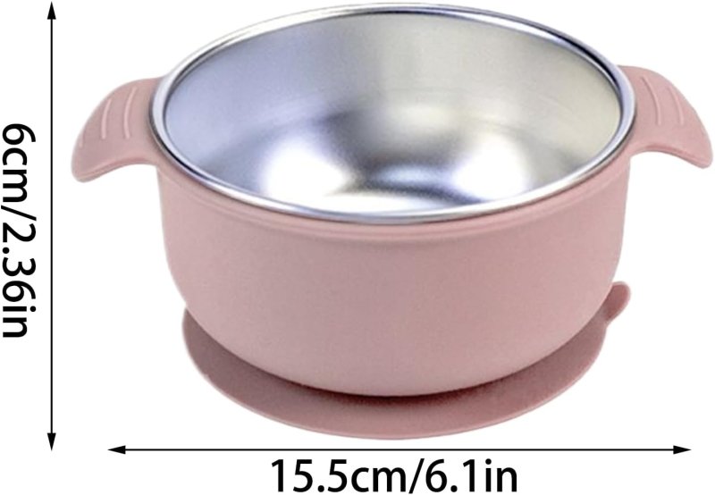 Silicone Baby Bowls with Suction, Stainless Steel Suction Bowl with Lid and Double Ears, Anti Scald Food Container, Non - Slip and Spill - Proof Design, for Baby Self - Service Feeding - Baby Bowls - British D'sire