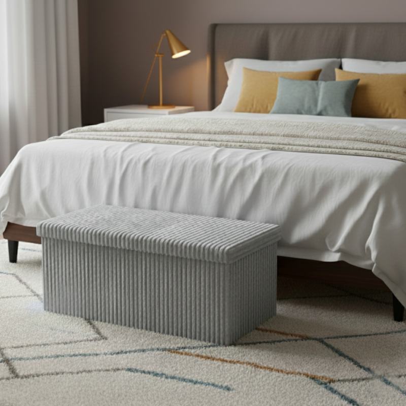 Corduroy Rectangle Storage Box with Lid Elegant Organizer for Any Room - Silver
