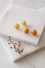 Silver Circle Stud Earrings with Yellow Jade - Earrings - British D'sire