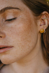 Silver Circle Stud Earrings with Yellow Jade - Earrings - British D'sire