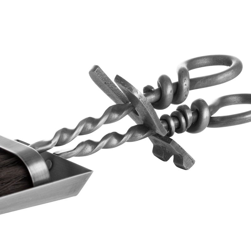 Silver Hearth Tidy Set With Hand Turned Loop Handle - Fireplace Accessories - British D'sire