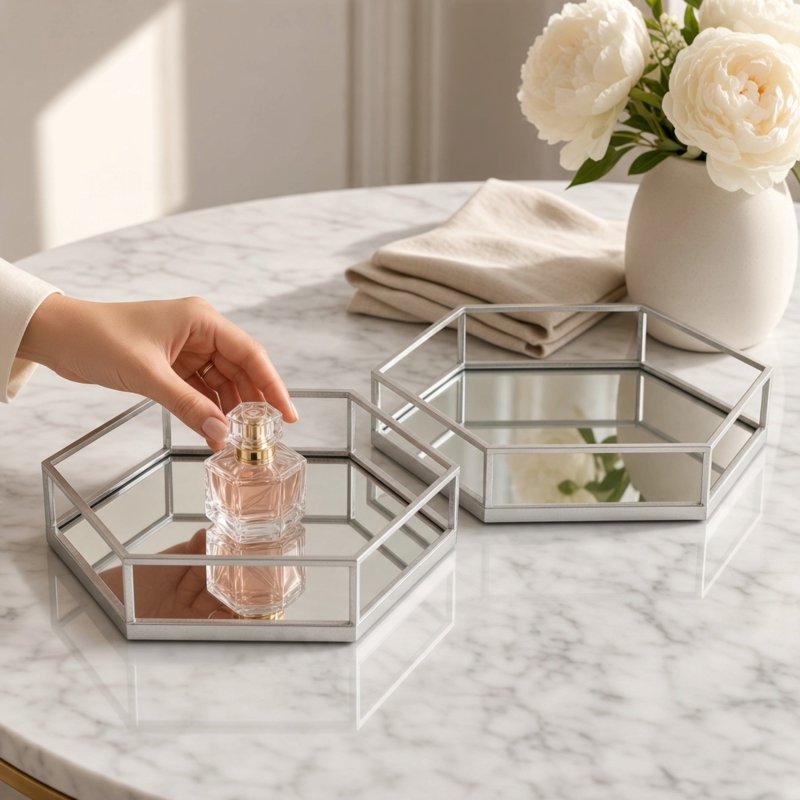 Silver Hexagon Set of Two Trays - Serving Tray - British D'sire