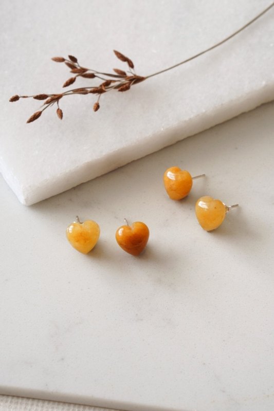 Silver Mini Heart Earrings with Yellow Jade - Earrings - British D'sire Main image