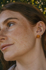 Silver Mini Heart Earrings with Yellow Jade - Earrings - British D'sire