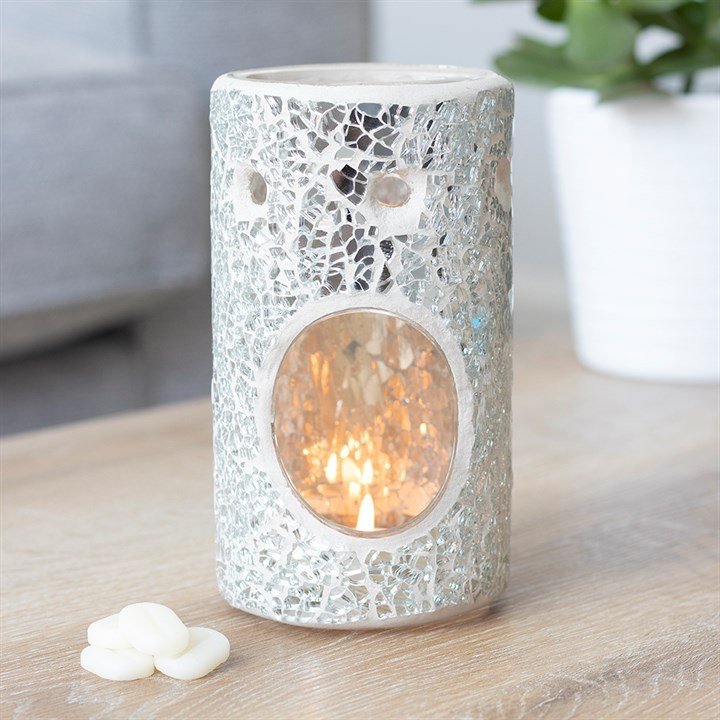 Silver Pillar Crackle Glass Oil Burner and Wax Warmer - British D'sire