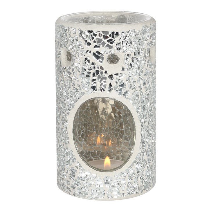 Silver Pillar Crackle Glass Oil Burner and Wax Warmer - British D'sire Main image