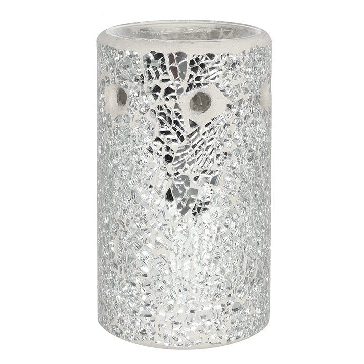 Silver Pillar Crackle Glass Oil Burner and Wax Warmer - British D'sire