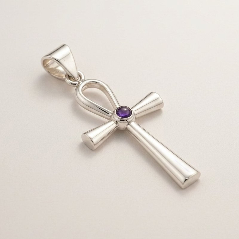 Silver Plated (45cm Cord)- Ankh Symbol of Eternal Life - Indian Devotional Pendants - British D'sire