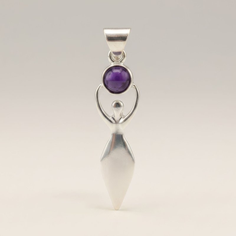 Silver Plated (45cm Cord)- Goddess Amethyst - Indian Devotional Pendants - British D'sire